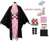Kamado Nezuko Cosplay Halloween Costume Party Clothes Anime Kimetsu No Yaiba Outfit Wig Shoes Set 150 pink
