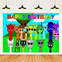 Hot Game-Incredibox Sprunki Kids Birthday Party Balloon Banner Background Cake Topper Decoration Baby Boy Party Supplies Gifts blue