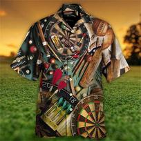 Men's Darts Printed Short Sleeved Shirts Summer Casual Lapel Shirt Hawaii Beach Vacation Shirt Men's Exquisite Printed Shirts 4XL black