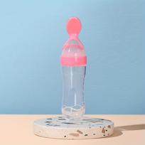 90ml/3oz Kūdikių silikoninis šaukštelis-maitintuvas, Silikoninis buteliukas ir šaukštelis ryžių košei, Spaudžiamas maisto maitintuvas laukui ir namams Velykų dovana 2pcs rožinė