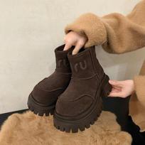 2025 winter new short boots platform Martin boots women's boots sleeve versatile fashion cotton shoes velvet thin boots tide 40 tamsiai ruda spalva