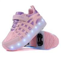 Keturratės riedučiai Vaikams Ištraukiami Automatiniai Ratukai Sportiniai Batai USB Įkrovimas LED Šviesa Sportiniai Batai 40 rožinė/violetinė