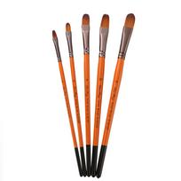 5 Artist Watercolor Painting Brushes Brush Oil Acrylic Flat&Tip Paint Kit orange