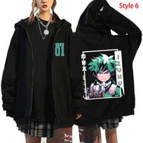 Anime Deku Bakugou Katsuki Todoroki Shoto Print Zipper Sweatshirt Women Men Autumn and Winter Long Sleeve Loose Coat S white