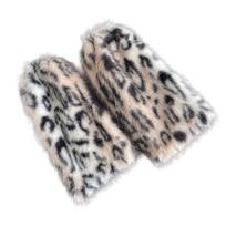 Women Winter Warm Fuzzy Boot Cuffs Flared Leg Covers Japanese Leopard Pattern Furry Plush Leg Warmers Long Tube Socks black