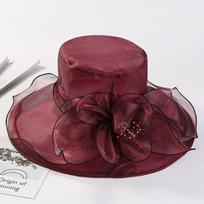 Breathable UV Protection Outdoor Sun Hat Beach Hat Organza Hat Sunscreen Cap vyno raudonos spalvos