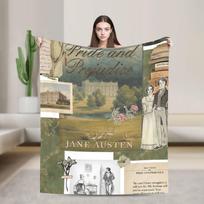 Pride and Prejudice Quotes Flannel Throw Blanket Jane Austen for Sofa Knitted Blanket Office Warm Breathable Size: 75*100cm, Weight: 230 GSM gray