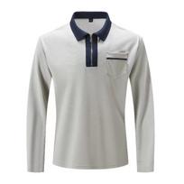 Stylish long-sleeve zip polo shirt with abstract line design, versatile casual top. 5XL white