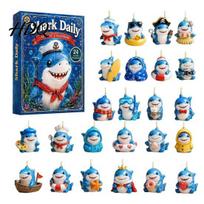 Holiday Countdown Calendar Marine Shark Advent Calendar 24 Days Christmas Acrylic Collectible Activity Figures Hanging gray