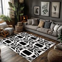 Tuniu Juodas Baltas Geometrinis Kilimas Neslystantis Plotinis Kilimas Svetainei Miegamajam Virtuvei Grindų Kilimėlis Dekoratyvinis Kilimas 50x80cm gray