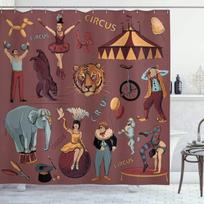 Vintage Retro Circus Print With Tent Tiger Head Balloons Dogs Art Fabric Bathroom Dcor W60H190(CM)-1 Pcs black