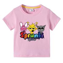 Cartoon Sprunki T Shirt Kids Incredibox Cotton T-shirts Toddler Girls Short Sleeve Tops Boys Summer Clothes Children's Clothing 150 pink