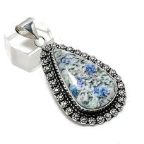 Natural K2 Blue Azurite Gemstone 925 Sterling Silver Jewelry Pendant 2.36  ETC-14226 gray