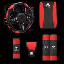 6 vnt./rinkinys  Automobilio vairo užvalkalas+Peties apsauga+Porankio pagalvėlė Skirta Toyota Corolla Yaris CHR Rav4 Hilux Prius Avensis Auris black