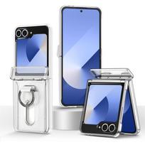 Luxury Wallet Clip Flip Slot Card Phone Case for Samsung Z Flip 8 7 6 5 5G Flip6 ZFlip5 ZFlip6 Finger Ring Shockproof PC Covers Galaxy Z Flip6 gryna