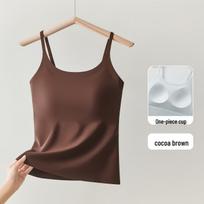 Women's Ice Silk Spaghetti Strap Tank Top with Bra Pads and Seamless Beautiful Back Design black