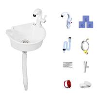 With Drain Plug And Pipe Wall Mounted Sink Self-Adhesive Wash Basin Mini Plastic Sink  For Outdoor white