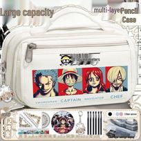 Large Capacity One Piece Luffy & Zoro Pencil Case, Japanese Style, Waterproof, High-Quality Stationery Box for Primary School Students