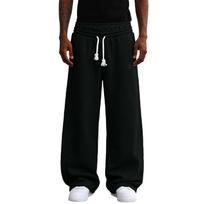 Men's Color Double Waistband Embroidered Faux Sweatpants XXL black