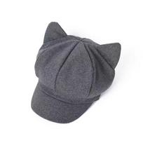 Solid Color British Beret Hat Cute Cat Ears Women Hat Korean Style Cat Ear Hat  Painter gray