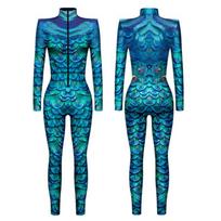 Moteriškas viso kūno kostiumas, Cosplay Mermaid kostiumas ilgomis rankovėmis, šventinis triko, vientisas kombinezonas L blue