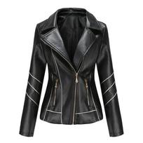 Odinė striukė moteriška plona PU trumpa striukė Pavasarinė ir rudens striukė Motociklinė striukė, naujo stiliaus 4XL black