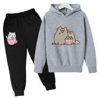 Mielas Nutella Katės Animacinis Spaudinys Su Gobtuvu Vaikų Drabužiai Juokingas Džemperis Mergaitėms/Berniukams Harajuku Kawaii Žiemos Vaikų Drabužiai 130 gray