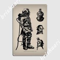 Vintage Deep Sea Diver Nautical Metal Plaque Poster Garage Decoration Cave Pub Design Club Party Tin Sign Poster 20x30cm gray