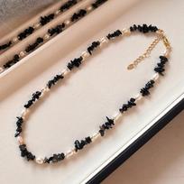 New Style Trendy Black Crystal Natural Freshwater Pearl 14K Gold Filled Lady Necklace Women Short Choker Chains No Fade Gifts 45cm beige
