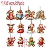 12Pcs Cute Christmas Wooden Pendants Gingerbread Man Santa Claus Xmas Tree Hanging Ornaments Home Party Decor New Year Gift beige