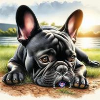 Cute French Bulldog Animal Diamond Painting Kit 5D DIY Dog Diamond Embroidery Cross Embroidery Handmade Art Gift Home Decoration Round 30X30CM gray