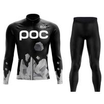 RCC POC Dviratininkų komanda Vyriškas ilgomis rankovėmis dviračių marškinėlių komplektas MTB Dviratininko apranga Tenue Velo Homme Dviračių apranga Asian size - L black