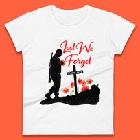 Anzac Day Lest We Forget Poppy Flowers Remembrance Day British Armed Forces Womens Tee T Shirt Mens Tops Unisex Top 2XL white