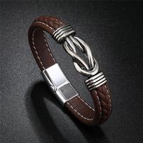 Single Braided Black Leather Bracelet For Men, Stainless Steel Magnetic Clasp, Unisex Charm, Party Jewelry Gift, High Quality 21cm black