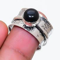 Natural Black Onyx Gemstone 925 Sterling Silver Jewelry Ring Size 8.5 AR-18915 black