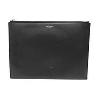[Pre-Owned] Ysl Embossed Logo Detachable Wrist Strap Zipper Closure Calfskin Wristlet Clutch - Very Good #1JALE0A ONE SIZE gray