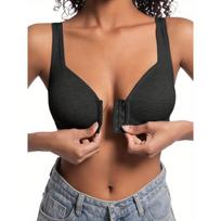 Moterims be lankelių priekyje užsegamas liemenukas pilnos krūties prilaikymo vienspalvis elegantiškas su fiksuotais kaušeliais patogus 2XL black