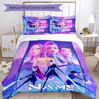 3pcs Custom Name Cartoon Kpop Demon Hunters Bedding Set Duvet Cover Closure Includes 1 Duvet Cover & 2 Pillowcases for All Seasons Bedroom Decor 135cmx200cm blue