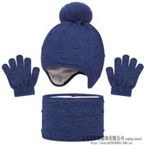 Kids Winter Warm Knitted Set Pom‑pom Hat Scarf Gloves 3‑Pcs Set Or Single Beanie Hat Windproof Ear Protection For Boys Girls Cold Weather Outdoor blue