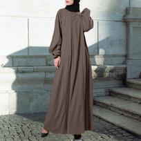 Moterų solidi Dubajus Turkija Abaya Hijab Musulmonų raukinių suknelė Vasaros rudens ilgomis rankovėmis maksimaliai ilga suknelė M gray