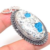 K2 Blue Azurite Gemstone 925 Sterling Silver Gift Jewelry Pendant 2.40 gray