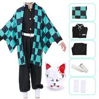 Anime Demon Slayer Kamado Tanjirou Cosplay kostiumas Kimetsu No Yaiba Animacinių filmų kostiumas Sutis Perukai Helovinas vaikams Suaugusiųjų CosParty as the picture-110&Cos blue