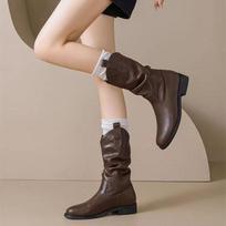 Versatile Martin boots retro western boots women's new autumn pleated stacking tube knight women's single boots 40 ruda