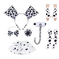 Dalmatijos šuniuko kostiumas vaikams Helovino gyvūno Cosplay Aksesuarai Ausys Lankelis Peteliškė Uodega Sijonai Tutu Nosies Pirštinės white