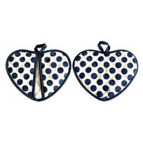 2pcs Heart-shaped Heat Insulation Pad Thickened Cotton Heat Resistant Oven Mitts Polka Dot Non-Slip Baking Gloves Dining Table mėlyna