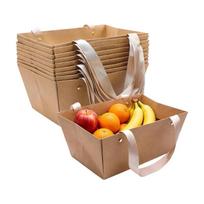 10Pcs Waterproof Basket for Gifts Empty Bulk Gift Basket Set with Handle Kraft Cardboard Tray Gift Boxes Party Surprise Handbag Gift 1 brown