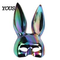Dark Style Rabbit Mask Halloween Bunny Mask, Cosplay Face with Long for Ears, Lightweight Plastic Cushion Masquerade Party Costume White juoda