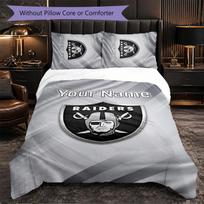 Las Vegas Raiders Customized Name Text Bedding Set, 1 Duvet Cover & 2 Pillowcases Personalized Bedroom Gift 135cmx200cm white