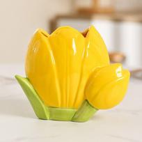 Ceramic Tulip Flower Pen Holder Retro Stationery Shelf  Tabletop Decoration geltona