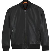 HUGO BOSS Leather Jackets Men's Black Baseball Collar Moderate 50547545-001 54